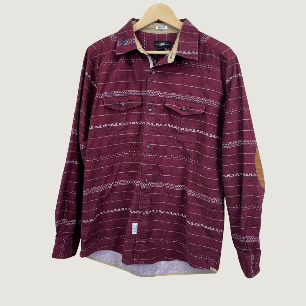 Rock Smith Button Down Shirt Mens M Burgundy Southwest Aztec Elbow Patches Indie